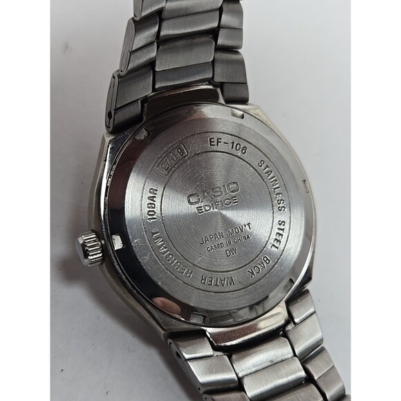 Casio Edifice EF106D Blue Dial Watch WR100M Date New Battery 37mm Silver Tone - Picture 12 of 12